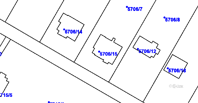 Parcela st. 5706/15 v KÚ Frýdek, Katastrální mapa