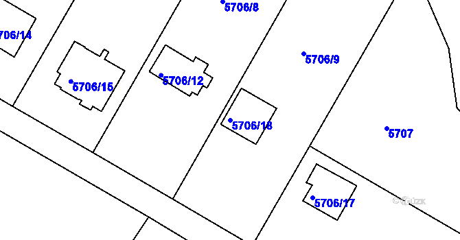 Parcela st. 5706/18 v KÚ Frýdek, Katastrální mapa