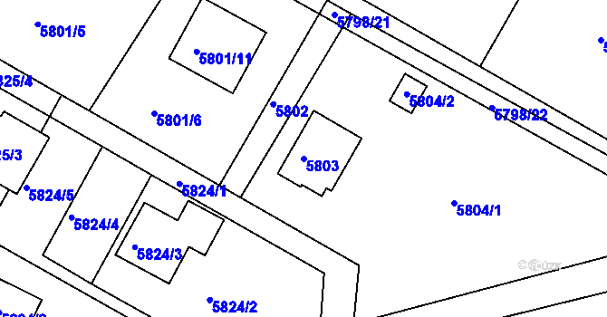 Parcela st. 5803 v KÚ Frýdek, Katastrální mapa