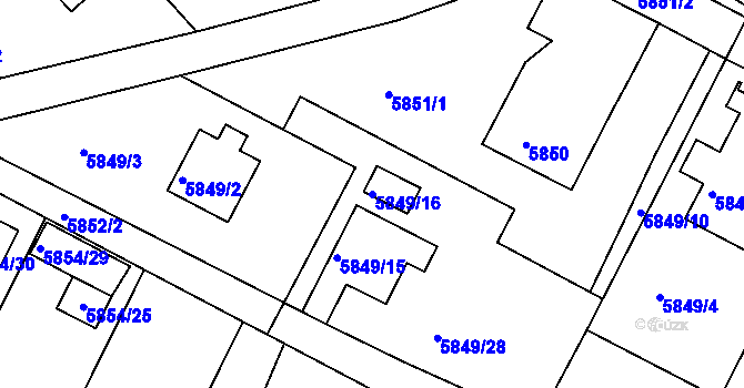 Parcela st. 5849/16 v KÚ Frýdek, Katastrální mapa