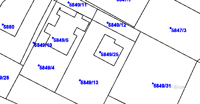 Parcela st. 5849/25 v KÚ Frýdek, Katastrální mapa