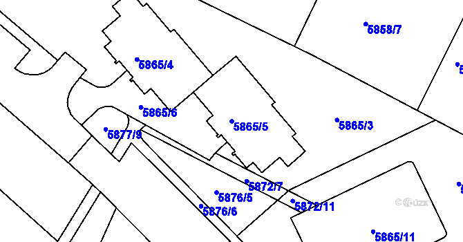 Parcela st. 5865/5 v KÚ Frýdek, Katastrální mapa
