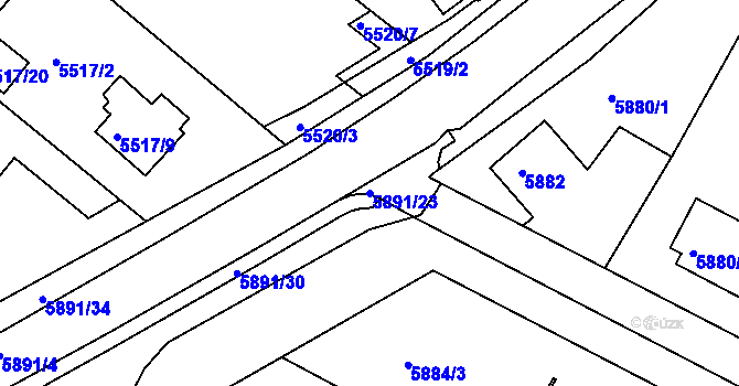 Parcela st. 5891/23 v KÚ Frýdek, Katastrální mapa