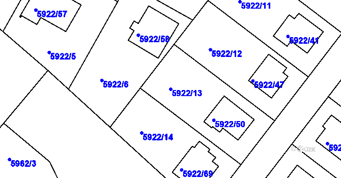 Parcela st. 5922/13 v KÚ Frýdek, Katastrální mapa