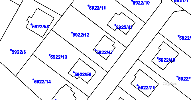 Parcela st. 5922/47 v KÚ Frýdek, Katastrální mapa