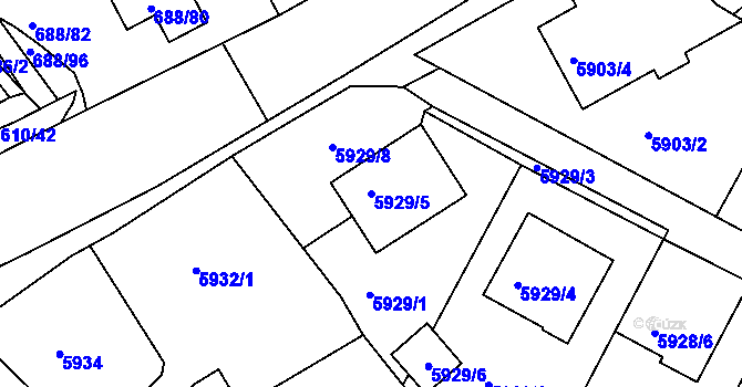 Parcela st. 5929/5 v KÚ Frýdek, Katastrální mapa