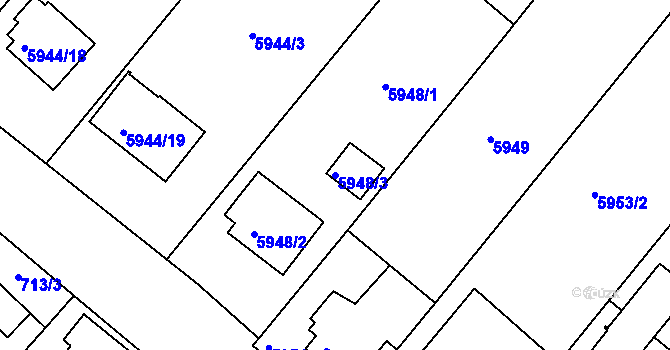 Parcela st. 5948/3 v KÚ Frýdek, Katastrální mapa