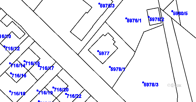 Parcela st. 5977 v KÚ Frýdek, Katastrální mapa