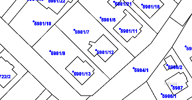 Parcela st. 5981/12 v KÚ Frýdek, Katastrální mapa