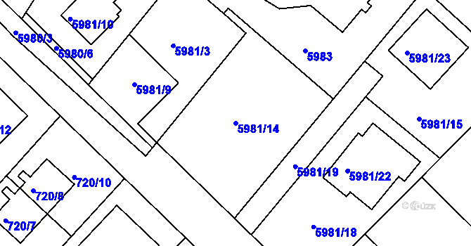 Parcela st. 5981/14 v KÚ Frýdek, Katastrální mapa