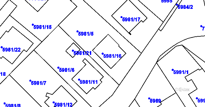 Parcela st. 5981/16 v KÚ Frýdek, Katastrální mapa