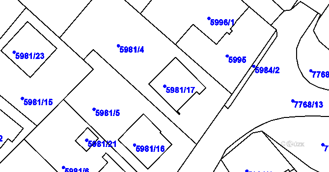 Parcela st. 5981/17 v KÚ Frýdek, Katastrální mapa