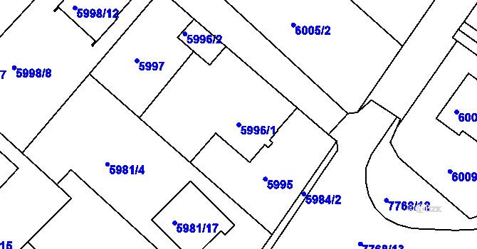 Parcela st. 5996/1 v KÚ Frýdek, Katastrální mapa