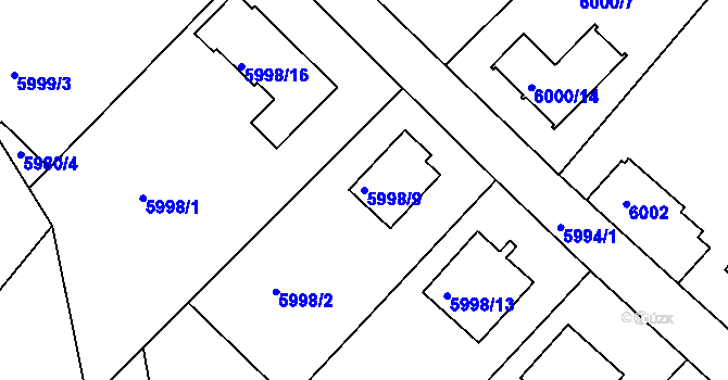 Parcela st. 5998/9 v KÚ Frýdek, Katastrální mapa