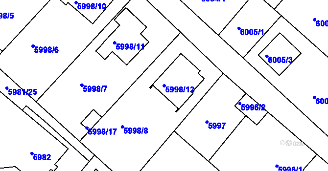 Parcela st. 5998/12 v KÚ Frýdek, Katastrální mapa