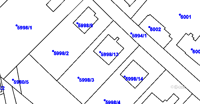 Parcela st. 5998/13 v KÚ Frýdek, Katastrální mapa