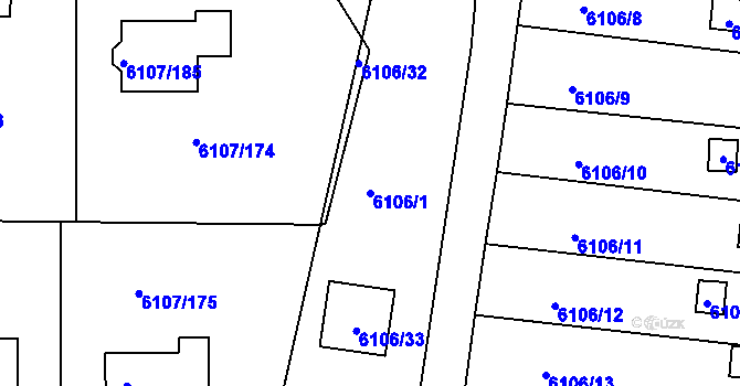 Parcela st. 6106/1 v KÚ Frýdek, Katastrální mapa