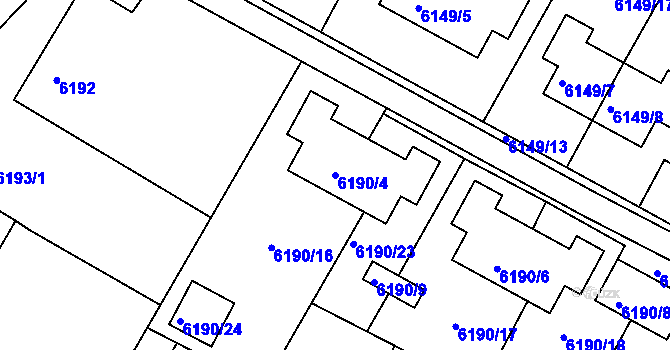 Parcela st. 6190/4 v KÚ Frýdek, Katastrální mapa