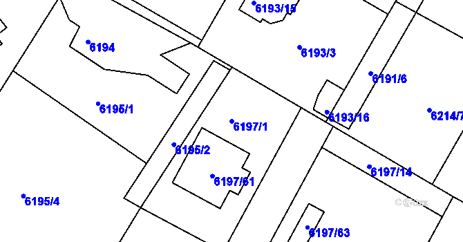 Parcela st. 6197/1 v KÚ Frýdek, Katastrální mapa