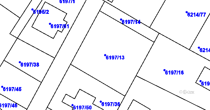 Parcela st. 6197/13 v KÚ Frýdek, Katastrální mapa