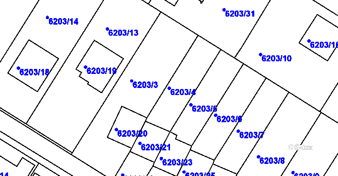 Parcela st. 6203/4 v KÚ Frýdek, Katastrální mapa