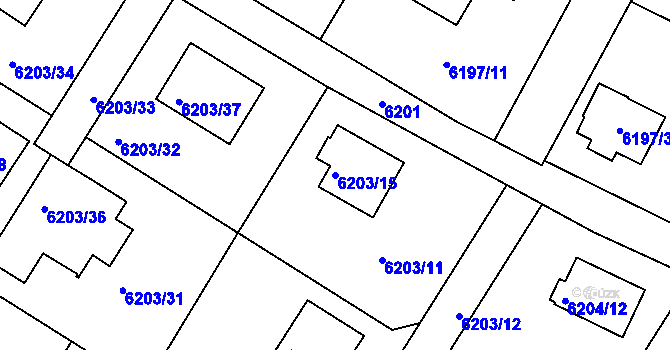 Parcela st. 6203/15 v KÚ Frýdek, Katastrální mapa
