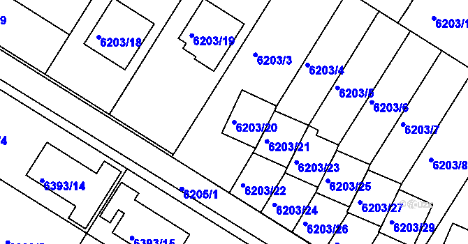 Parcela st. 6203/20 v KÚ Frýdek, Katastrální mapa