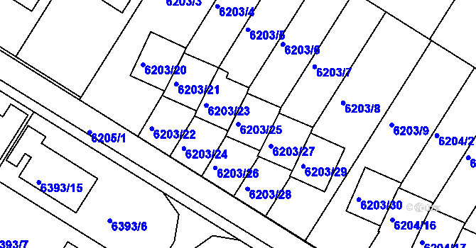 Parcela st. 6203/25 v KÚ Frýdek, Katastrální mapa