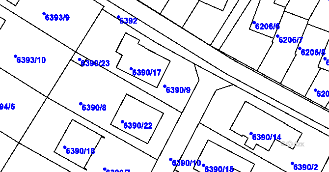 Parcela st. 6390/9 v KÚ Frýdek, Katastrální mapa