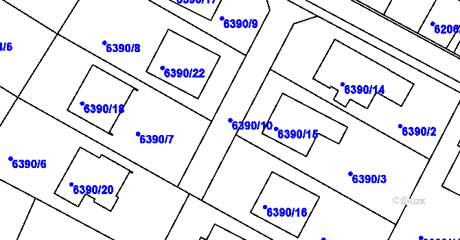 Parcela st. 6390/10 v KÚ Frýdek, Katastrální mapa