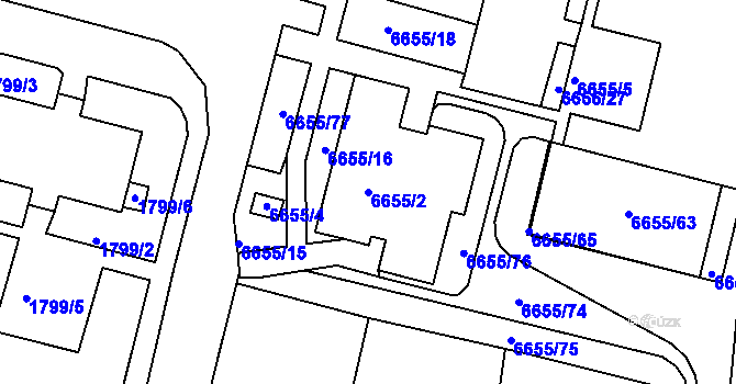 Parcela st. 6655/2 v KÚ Frýdek, Katastrální mapa
