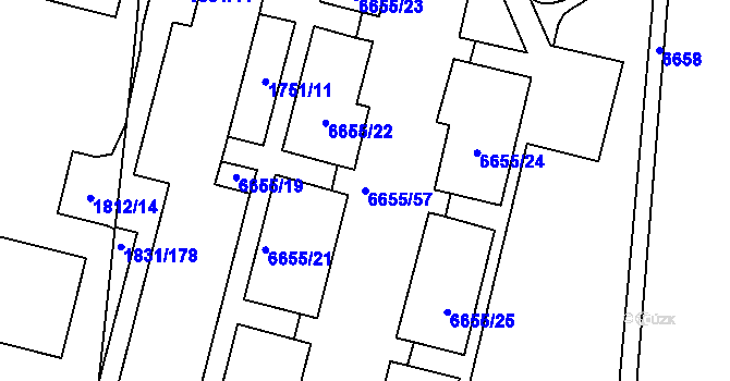 Parcela st. 6655/57 v KÚ Frýdek, Katastrální mapa