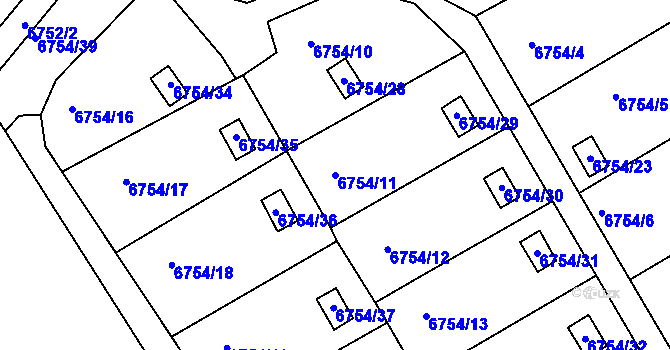 Parcela st. 6754/11 v KÚ Frýdek, Katastrální mapa