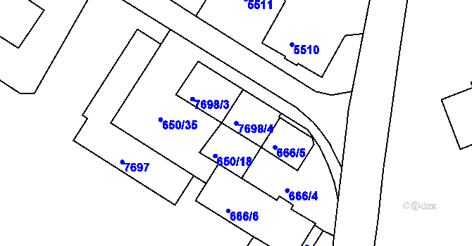 Parcela st. 7698/4 v KÚ Frýdek, Katastrální mapa