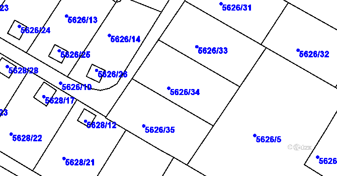 Parcela st. 5626/34 v KÚ Frýdek, Katastrální mapa