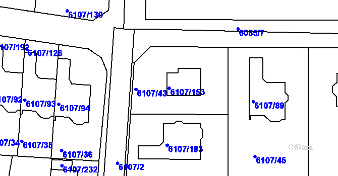 Parcela st. 6107/153 v KÚ Frýdek, Katastrální mapa