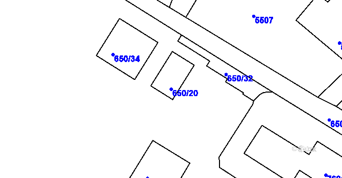 Parcela st. 650/20 v KÚ Frýdek, Katastrální mapa