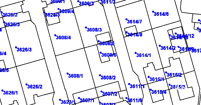 Parcela st. 3608/6 v KÚ Frýdek, Katastrální mapa