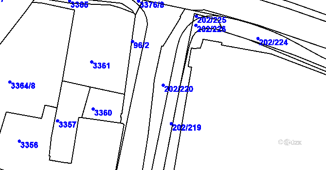 Parcela st. 202/220 v KÚ Frýdek, Katastrální mapa