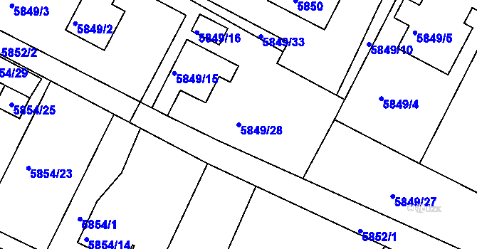 Parcela st. 5849/28 v KÚ Frýdek, Katastrální mapa