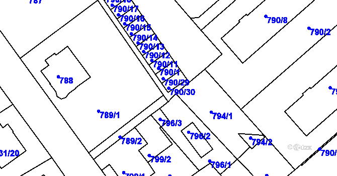 Parcela st. 790/30 v KÚ Frýdek, Katastrální mapa