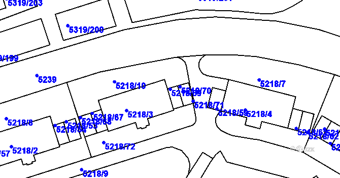 Parcela st. 5218/69 v KÚ Frýdek, Katastrální mapa