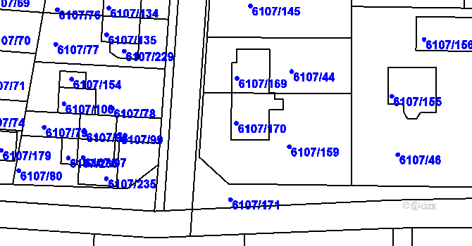 Parcela st. 6107/170 v KÚ Frýdek, Katastrální mapa