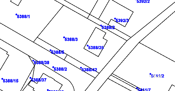 Parcela st. 5388/25 v KÚ Frýdek, Katastrální mapa