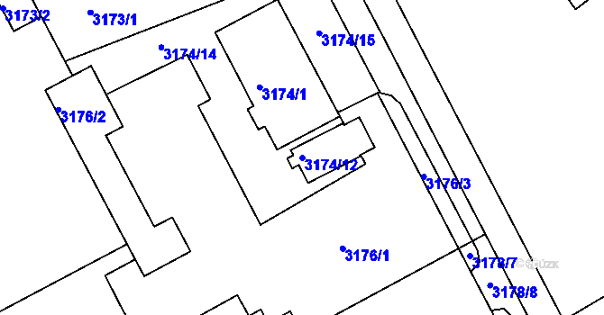 Parcela st. 3174/12 v KÚ Frýdek, Katastrální mapa