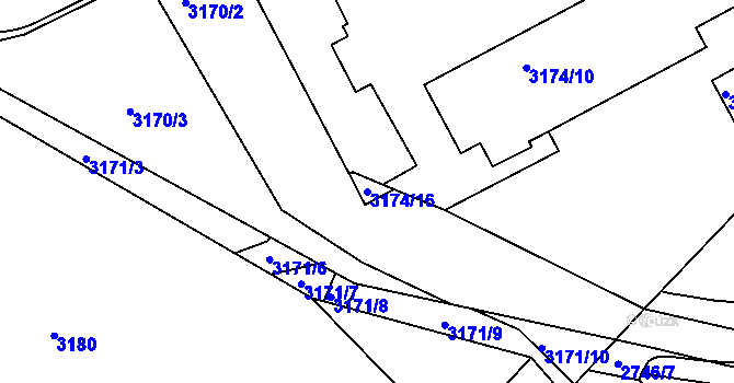 Parcela st. 3174/16 v KÚ Frýdek, Katastrální mapa