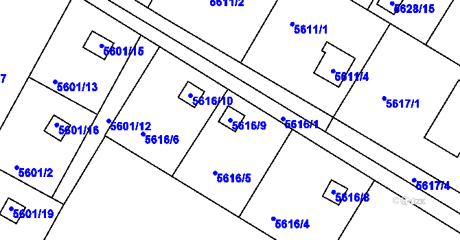Parcela st. 5616/9 v KÚ Frýdek, Katastrální mapa