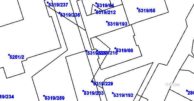 Parcela st. 5319/215 v KÚ Frýdek, Katastrální mapa