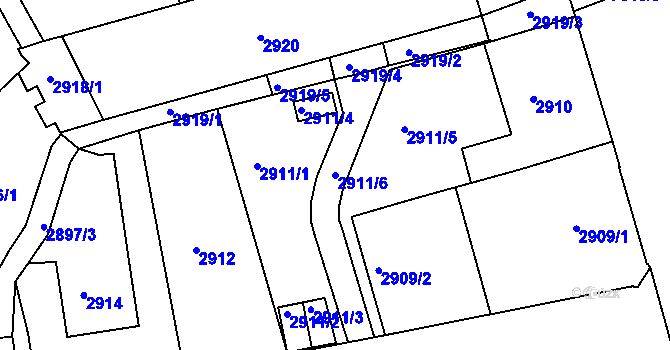 Parcela st. 2911/6 v KÚ Frýdek, Katastrální mapa
