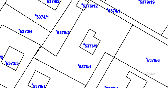 Parcela st. 5376/9 v KÚ Frýdek, Katastrální mapa